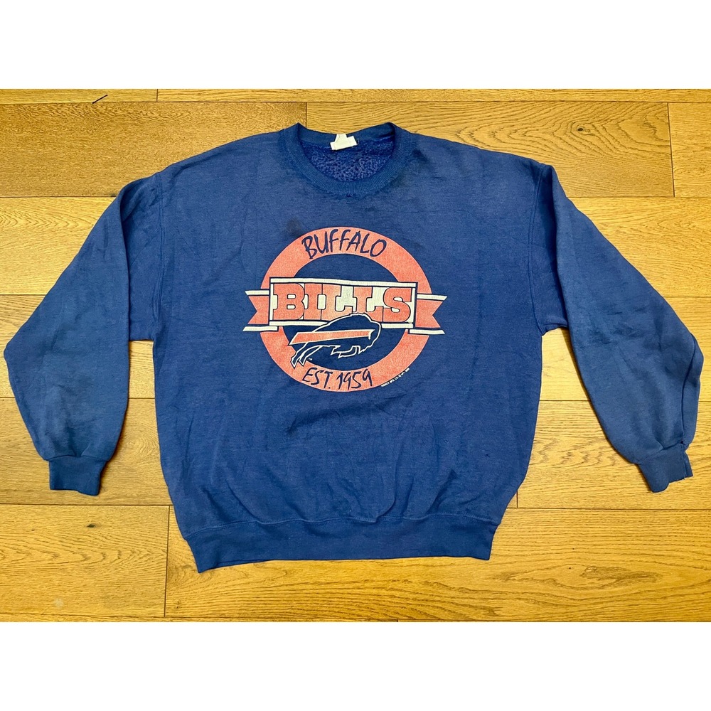 Vtg 1989 Buffalo Bills Sweatshirt Bassett Walker USA Made Single Stitch XL Blue‎